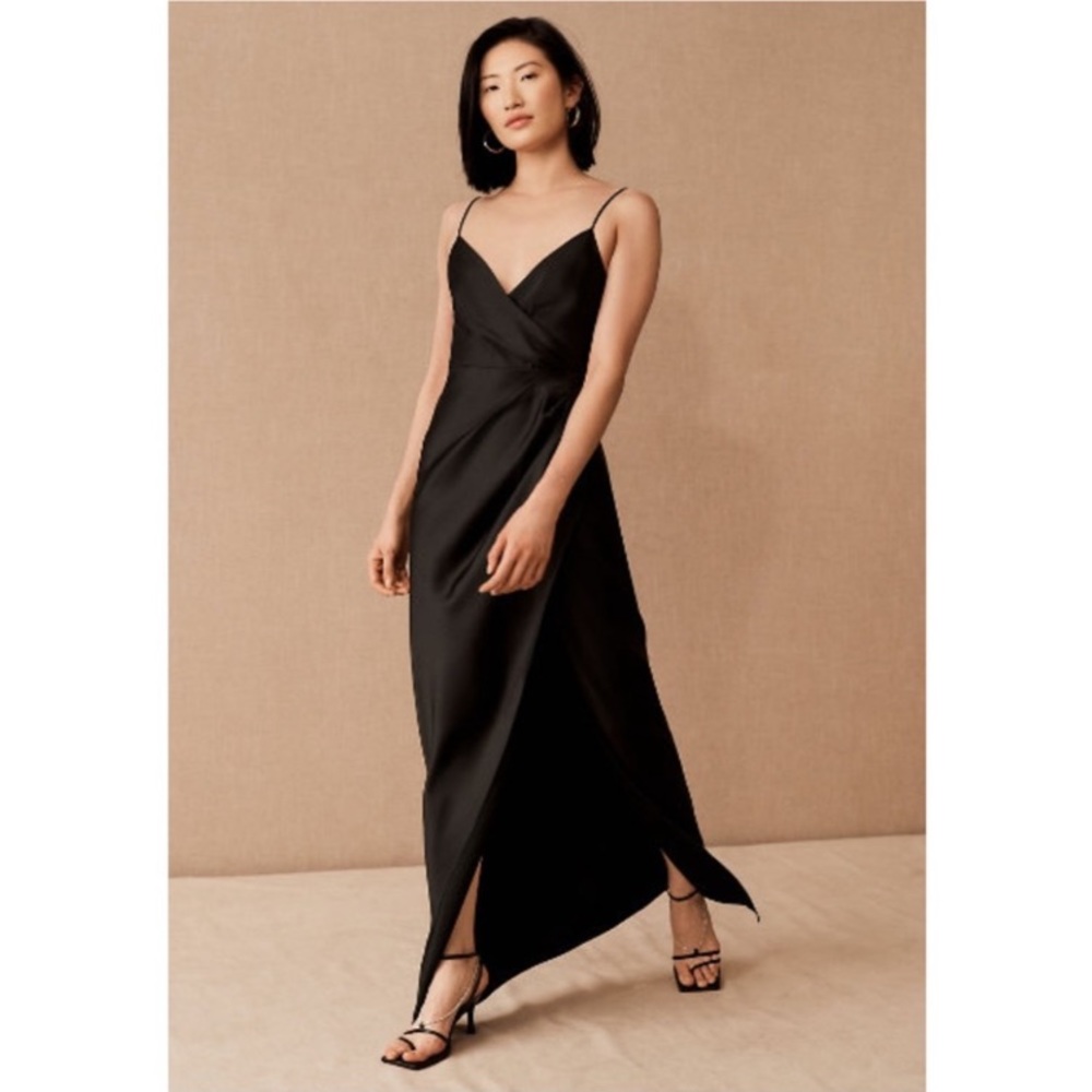 NWT Anthropologie BHLDN Freya Satin Charmeuse Black Gown Sz 4